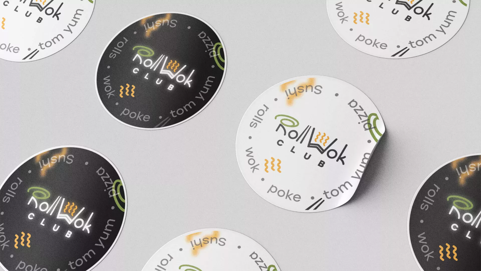 Разработка наклеек для суши-бара «Roll Wok Club» в Лесосибирске
