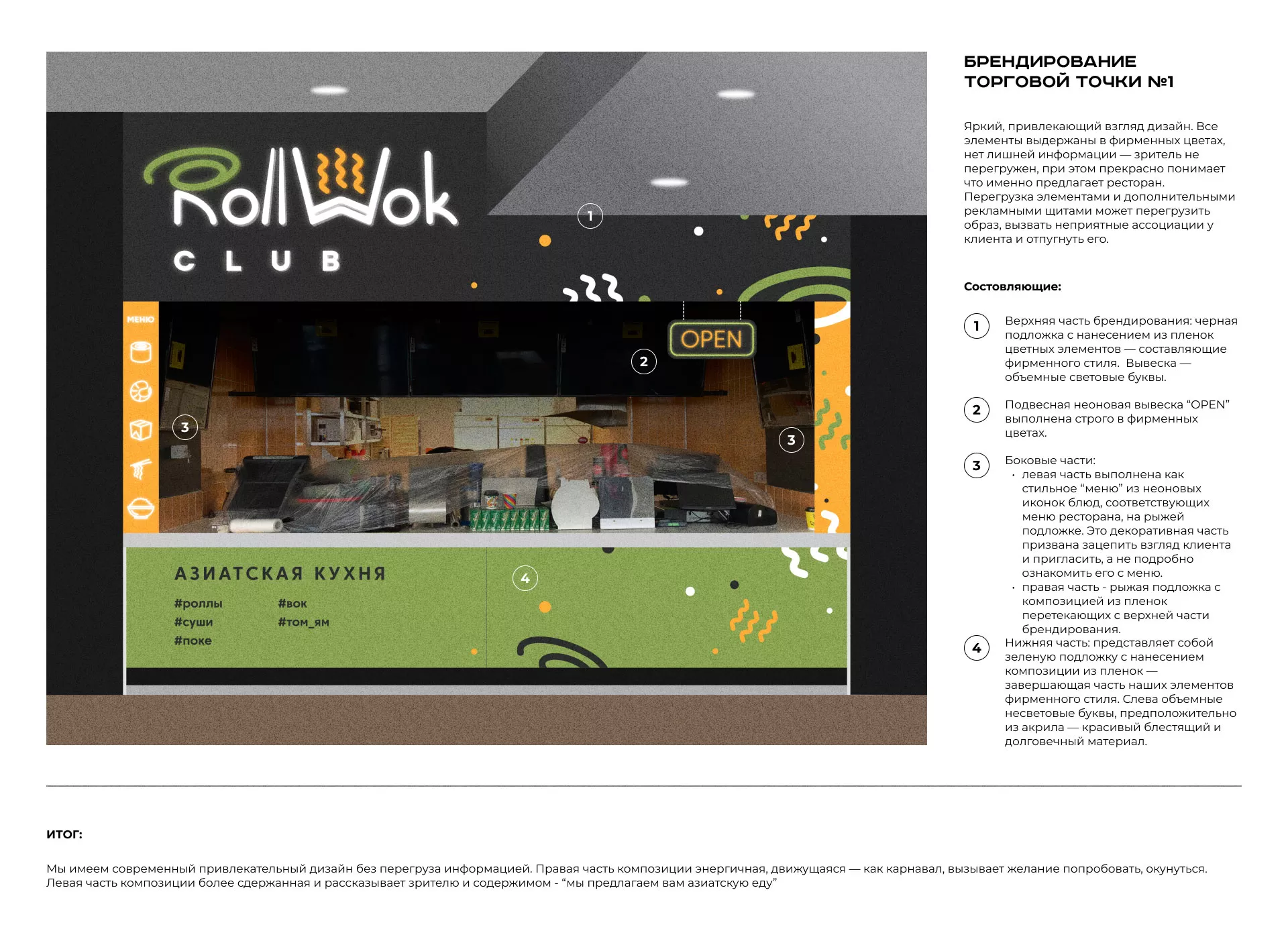 Брендирование торговых точек суши-бара «Roll Wok Club» в Лесосибирске