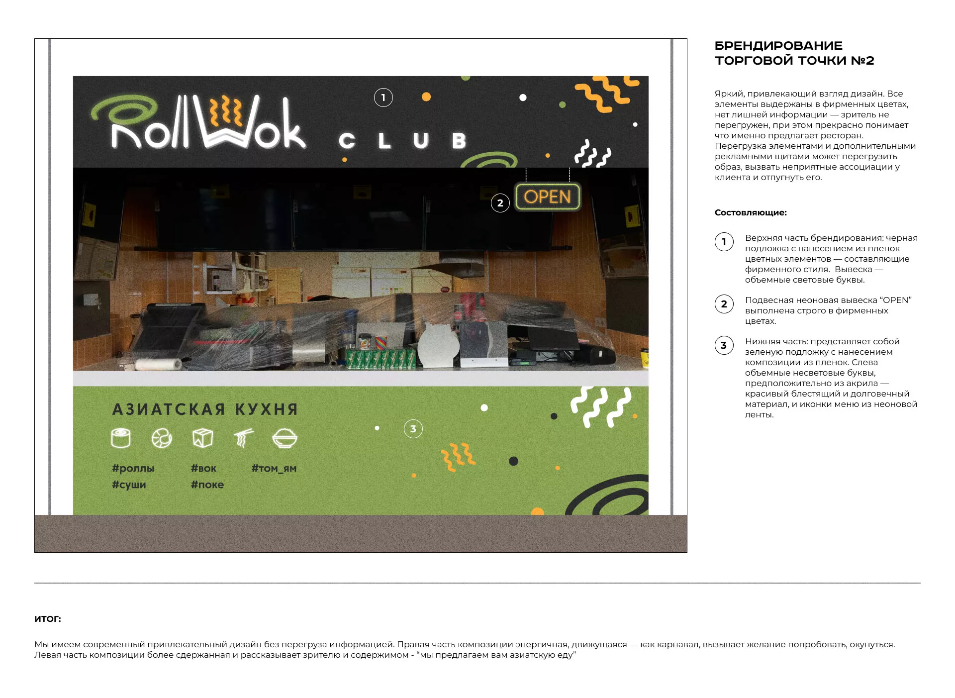 Брендирование торговых точек суши-бара «Roll Wok Club» в Лесосибирске